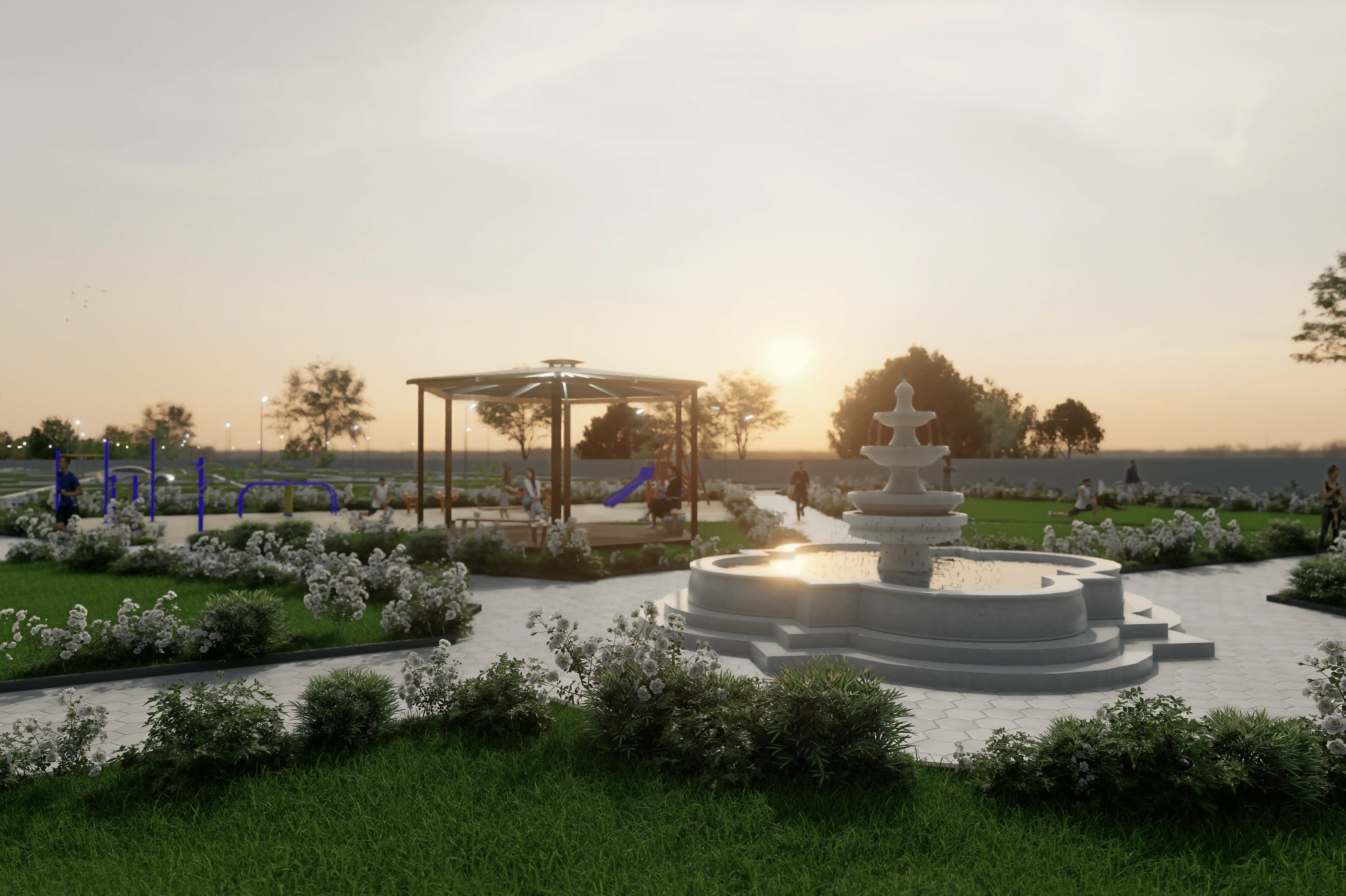 Decorative fountain at the center of Eterna layout, ECR